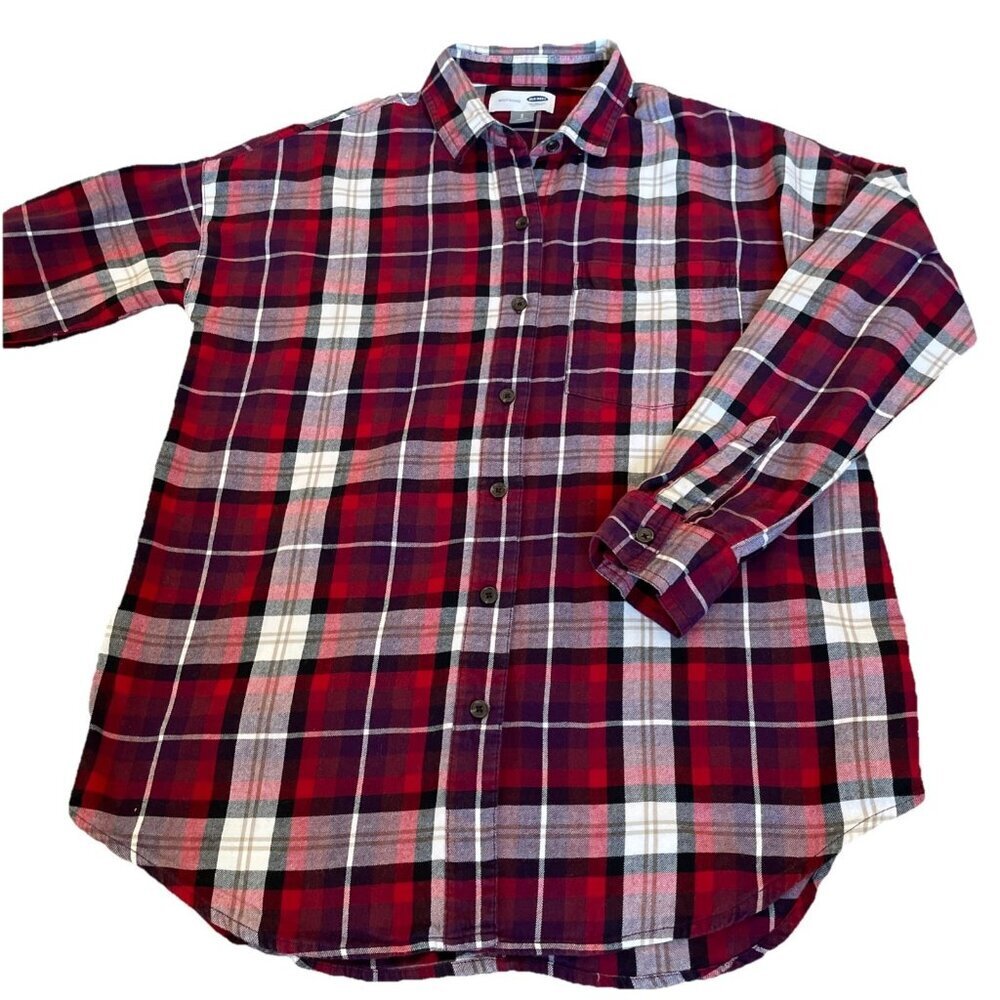 Old Navy Women's The Boyfriend Flannel Shirt Size SP Red Plaid Swifty Outdoors
